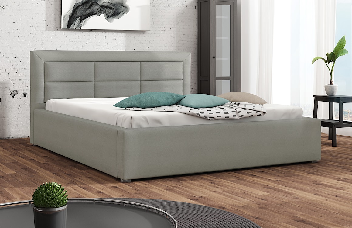 Łóżko tapicerowane 160x200 cm Nolio szare plecionka hydrofobowe  - zdjęcie 2