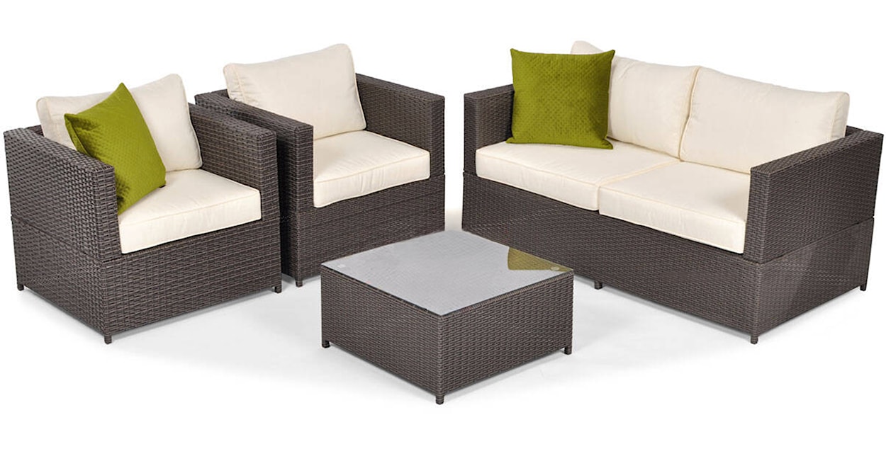 Zestaw mebli ogrodowych Cllands z sofą, dwoma fotelami i stolikiem kawowym technorattan czteroosobowy brązowy  - zdjęcie 2