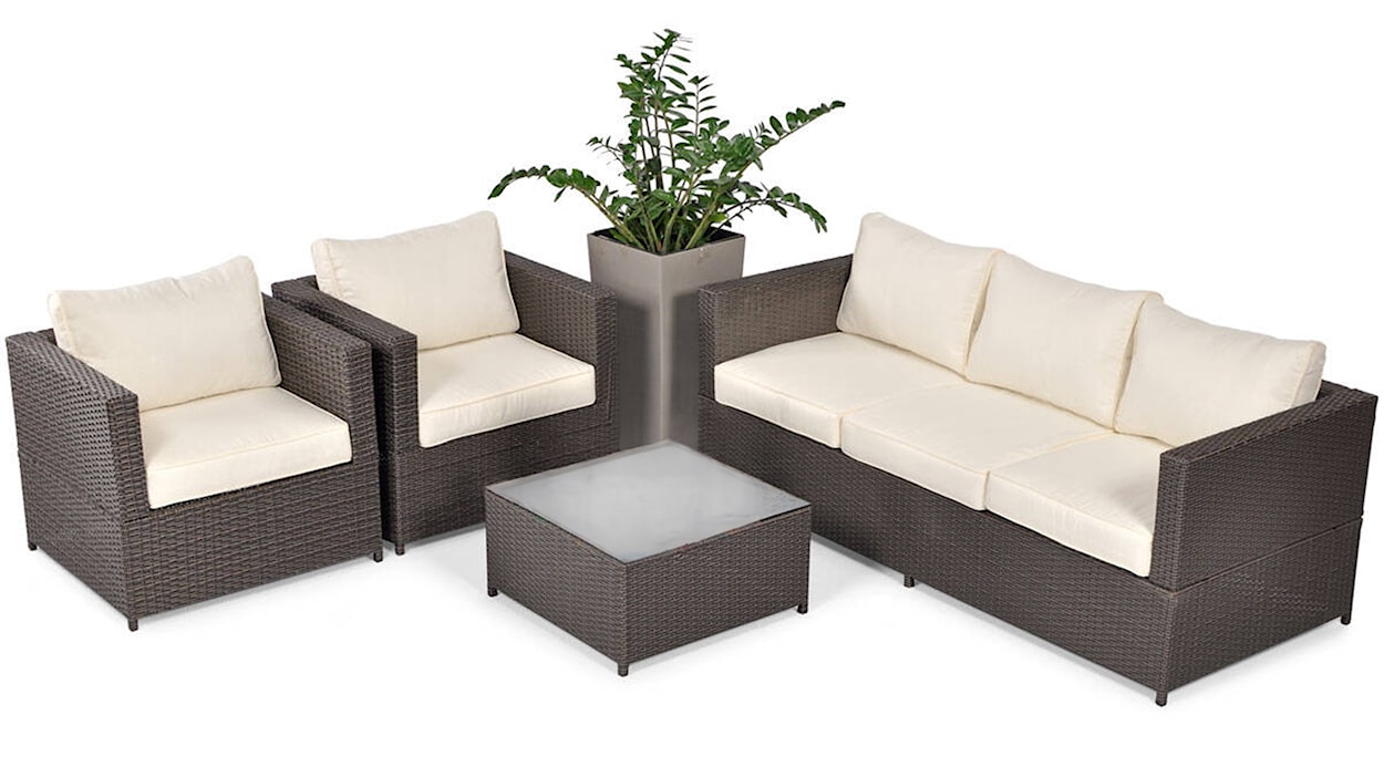 Zestaw mebli ogrodowych Cllands z trzyosobową sofą, dwoma fotelami stolikiem technorattan brązowy  - zdjęcie 2