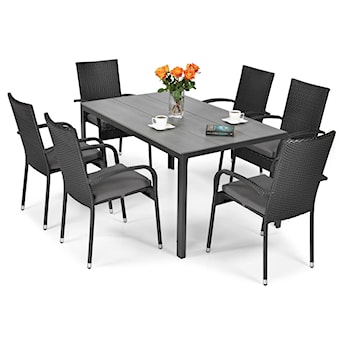 Zestaw mebli ogrodowych Cllands ze stołem obiadowym i krzesłami sześcioosobowy czarny