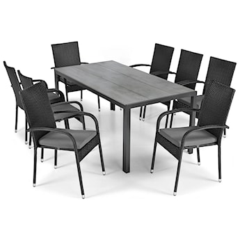 Zestaw mebli ogrodowych Cllands ze stołem obiadowym i krzesłami ośmioosobowy technorattan czarny