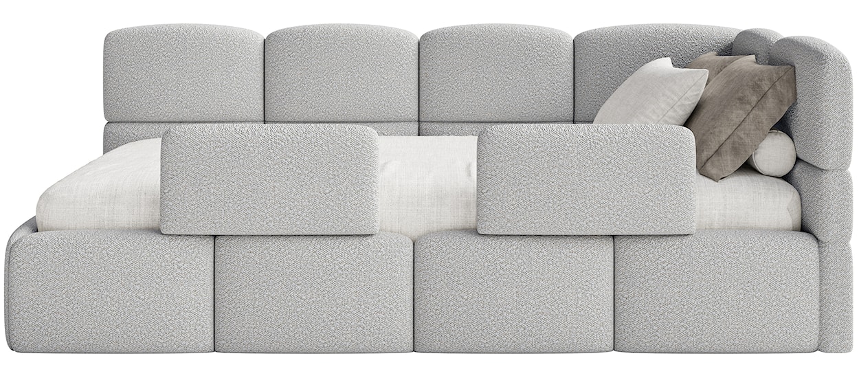 Łóżko młodzieżowe 90x200 cm Cloudy prawostronne z pojemnikiem i barierkami szarobeżowe boucle  - zdjęcie 7