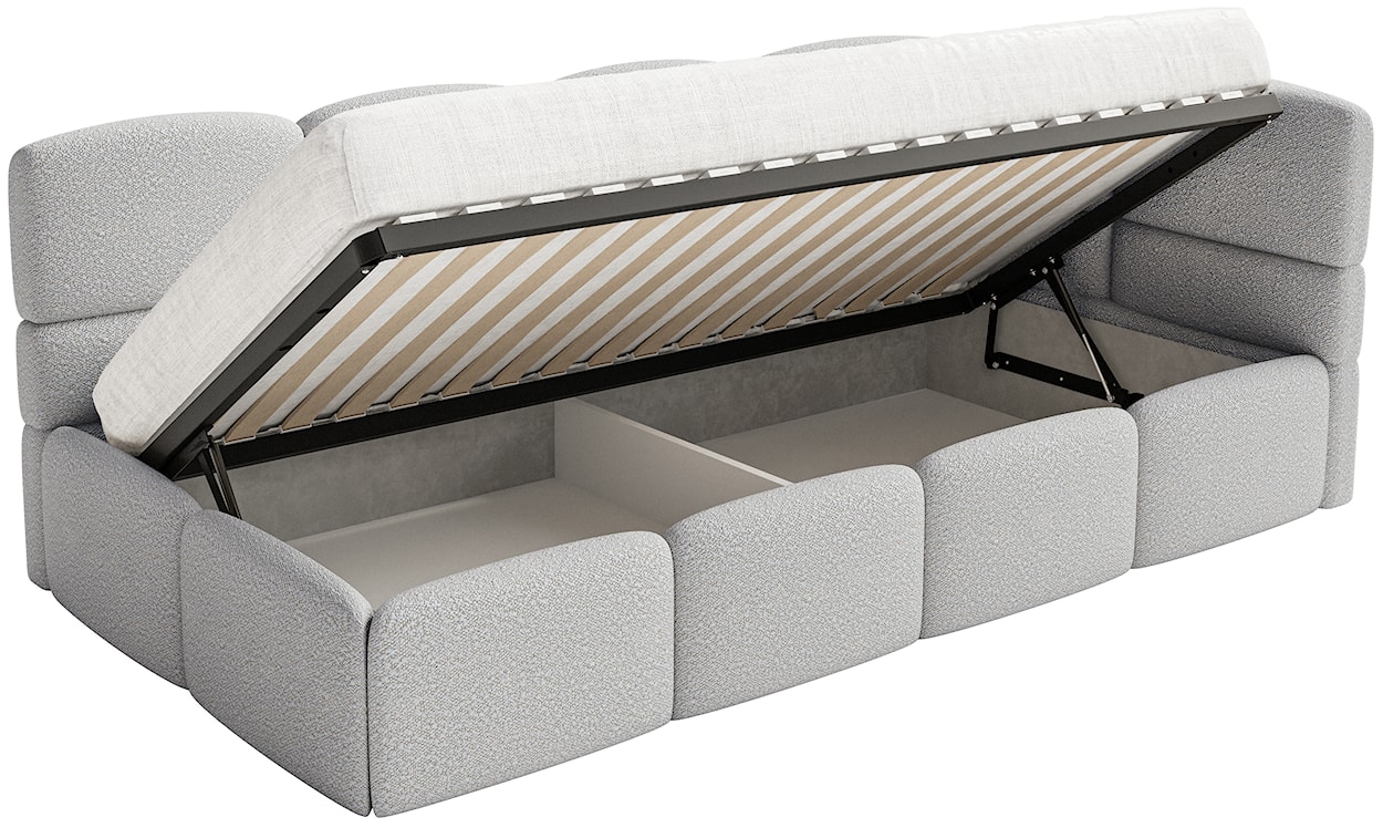 Łóżko młodzieżowe 90x200 cm Cloudy prawostronne z pojemnikiem i barierkami szarobeżowe boucle  - zdjęcie 3
