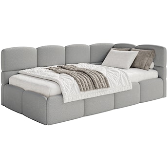 Łóżko młodzieżowe 90x200 cm Cloudy prawostronne z pojemnikiem szare boucle