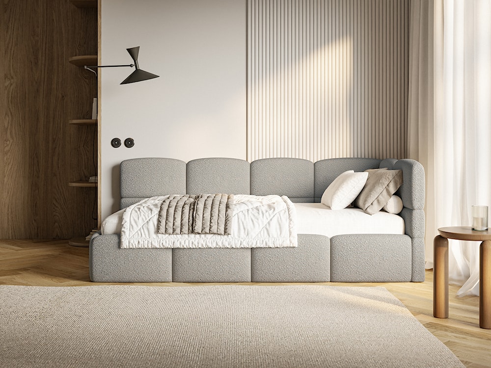 Łóżko młodzieżowe 90x200 cm Cloudy prawostronne z materacem i pojemnikiem szare boucle  - zdjęcie 4