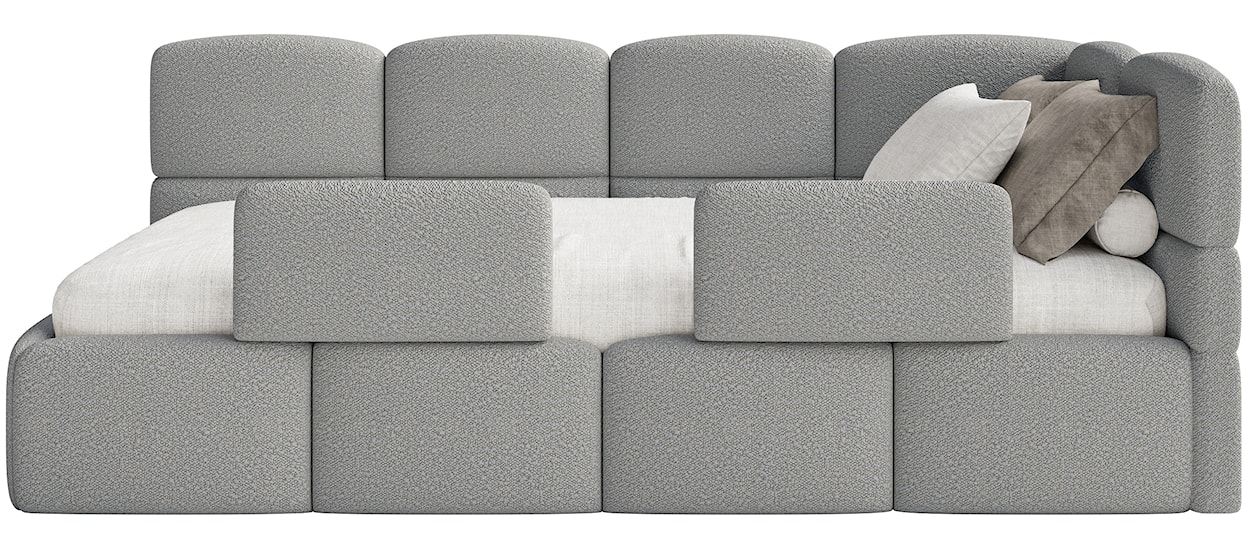 Łóżko młodzieżowe 90x200 cm Cloudy prawostronne z pojemnikiem i barierkami szare boucle  - zdjęcie 7