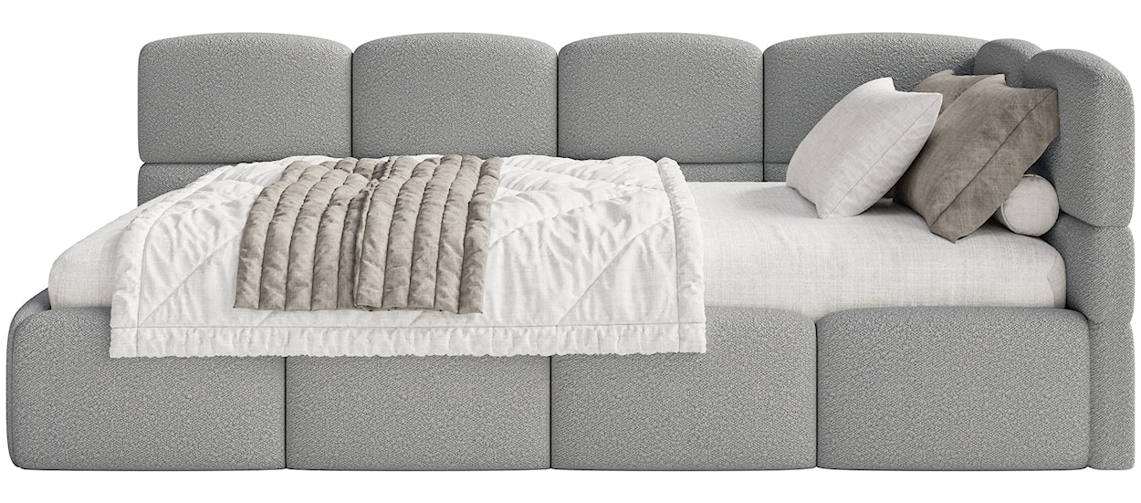 Łóżko młodzieżowe 90x200 cm Cloudy prawostronne z materacem i pojemnikiem szare boucle  - zdjęcie 5