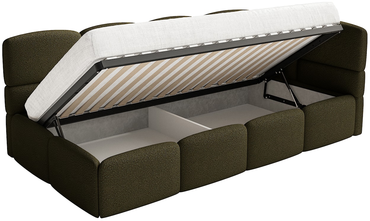 Łóżko młodzieżowe 90x200 cm Cloudy prawostronne z materacem i pojemnikiem oliwkowe boucle  - zdjęcie 3