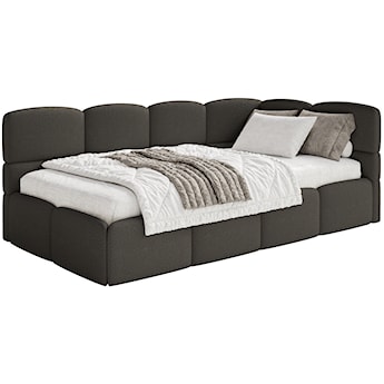 Łóżko młodzieżowe 90x200 cm Cloudy prawostronne z pojemnikiem brązowe boucle