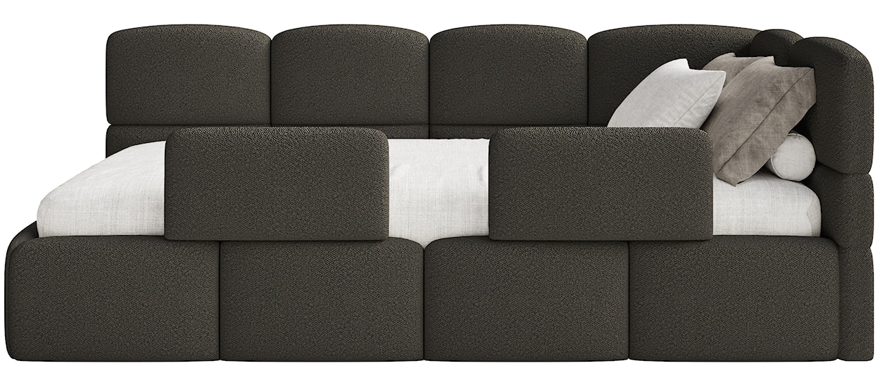 Łóżko młodzieżowe 90x200 cm Cloudy prawostronne z pojemnikiem i barierkami brązowe boucle  - zdjęcie 7