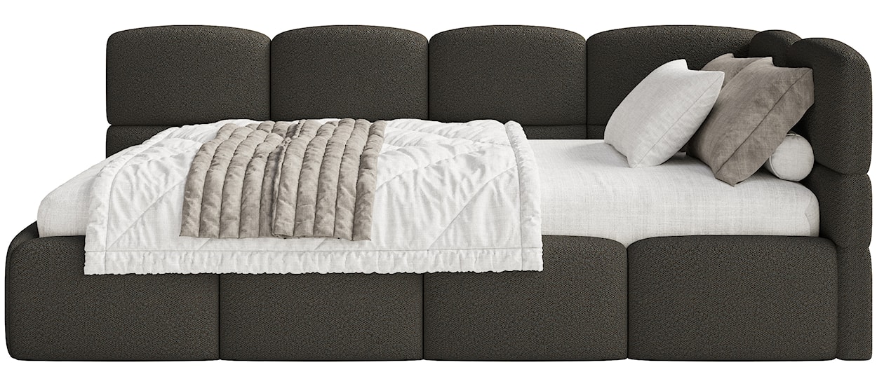 Łóżko młodzieżowe 90x200 cm Cloudy prawostronne z pojemnikiem brązowe boucle  - zdjęcie 5