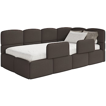 Łóżko młodzieżowe 90x200 cm Cloudy prawostronne z pojemnikiem i barierkami brązowe szenil