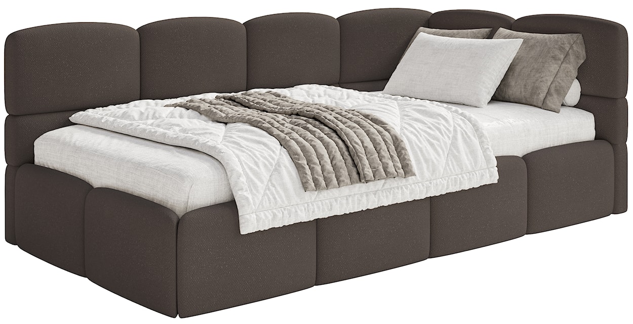 Łóżko młodzieżowe 90x200 cm Cloudy prawostronne z pojemnikiem brązowe szenil