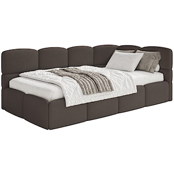 Łóżko młodzieżowe 90x200 cm Cloudy prawostronne z pojemnikiem brązowe szenil