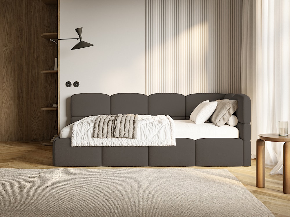 Łóżko młodzieżowe 90x200 cm Cloudy prawostronne z materacem i pojemnikiem brązowe szenil  - zdjęcie 9