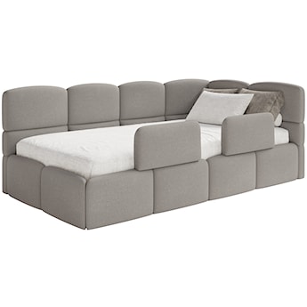 Łóżko młodzieżowe 90x200 cm Cloudy prawostronne z pojemnikiem i barierkami jasnobrązowe szenil