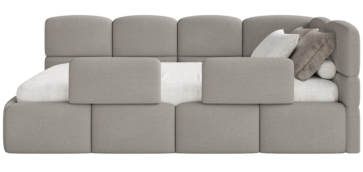 Łóżko młodzieżowe 90x200 cm Cloudy prawostronne z pojemnikiem i barierkami jasnobrązowe szenil  - zdjęcie 7