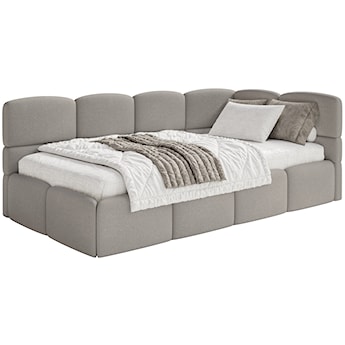 Łóżko młodzieżowe 90x200 cm Cloudy prawostronne z pojemnikiem jasnobrązowe szenil