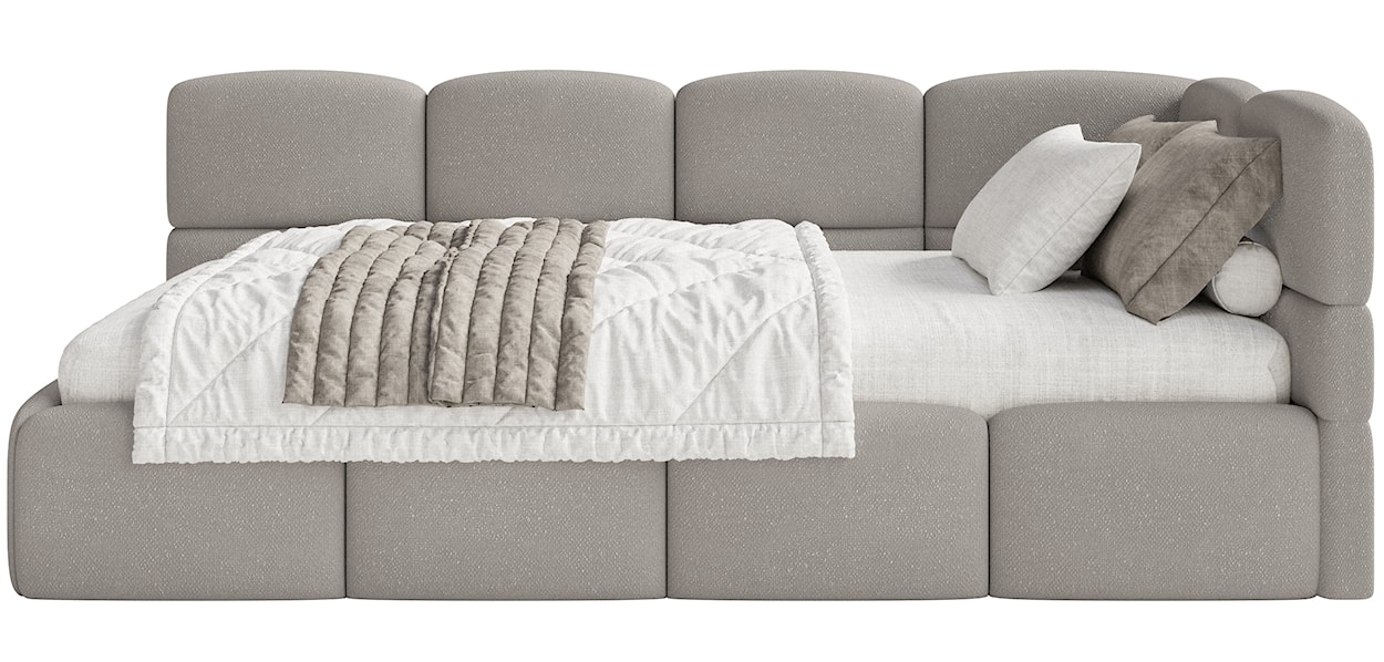 Łóżko młodzieżowe 90x200 cm Cloudy prawostronne z pojemnikiem jasnobrązowe szenil  - zdjęcie 5