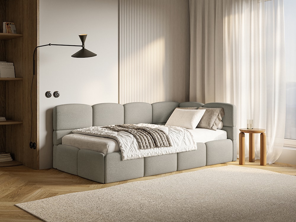 Łóżko młodzieżowe 90x200 cm Cloudy prawostronne z pojemnikiem jasnobrązowe szenil  - zdjęcie 2