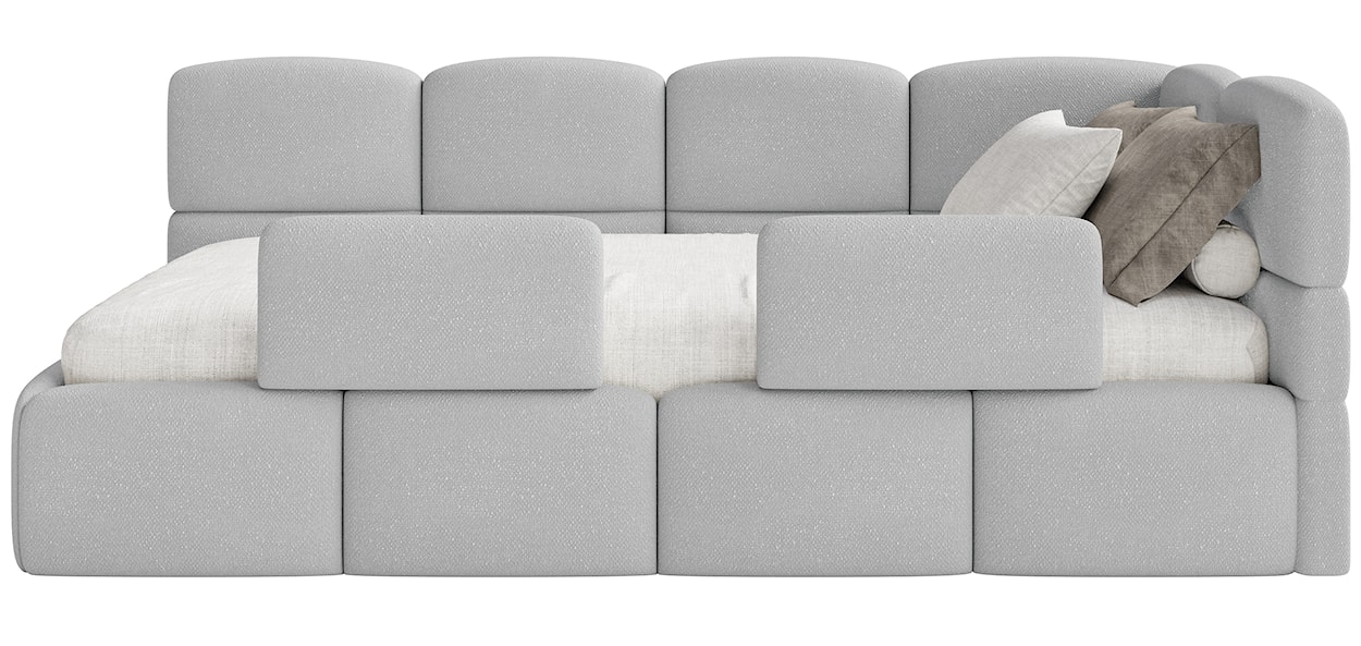 Łóżko młodzieżowe 90x200 cm Cloudy prawostronne z pojemnikiem i barierkami jasnoszare szenil  - zdjęcie 7