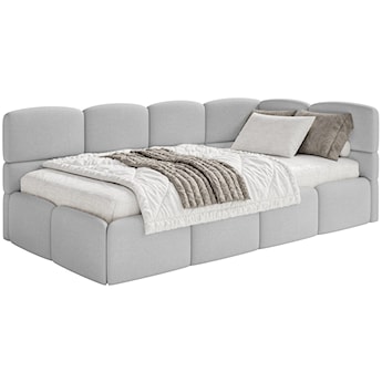 Łóżko młodzieżowe 90x200 cm Cloudy prawostronne z materacem i pojemnikiem jasnoszare szenil