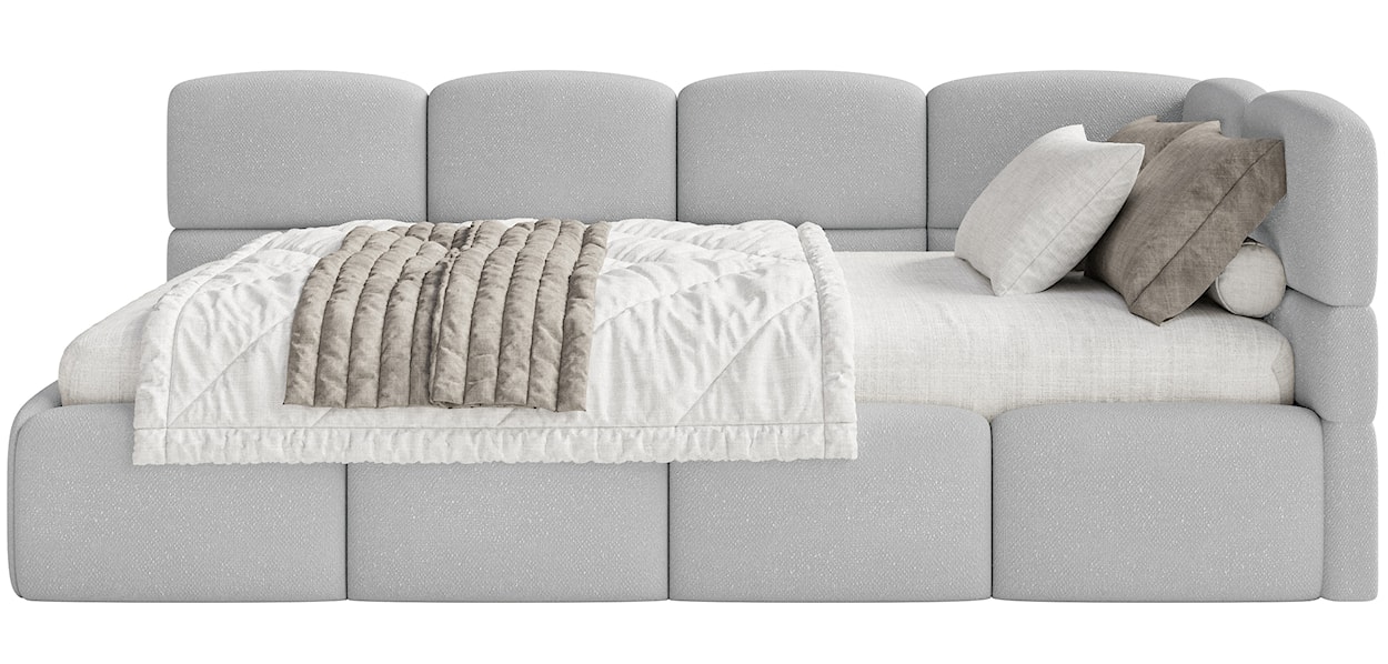 Łóżko młodzieżowe 90x200 cm Cloudy prawostronne z pojemnikiem i barierkami jasnoszare szenil  - zdjęcie 9