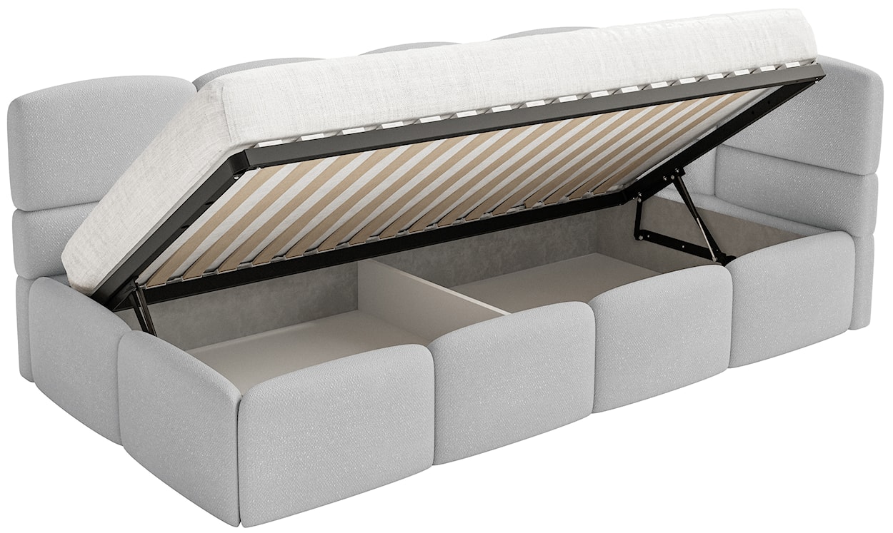 Łóżko młodzieżowe 90x200 cm Cloudy prawostronne z pojemnikiem i barierkami jasnoszare szenil  - zdjęcie 3