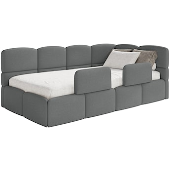 Łóżko młodzieżowe 90x200 cm Cloudy prawostronne z pojemnikiem i barierkami ciemnoszare szenil