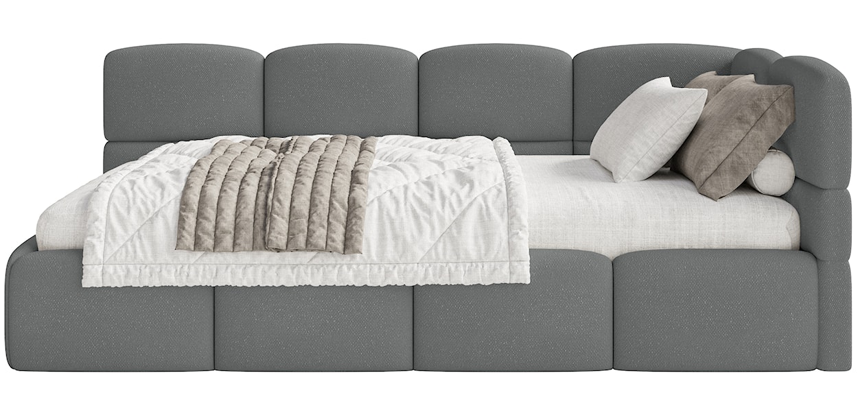 Łóżko młodzieżowe 90x200 cm Cloudy prawostronne z pojemnikiem i barierkami ciemnoszare szenil  - zdjęcie 9