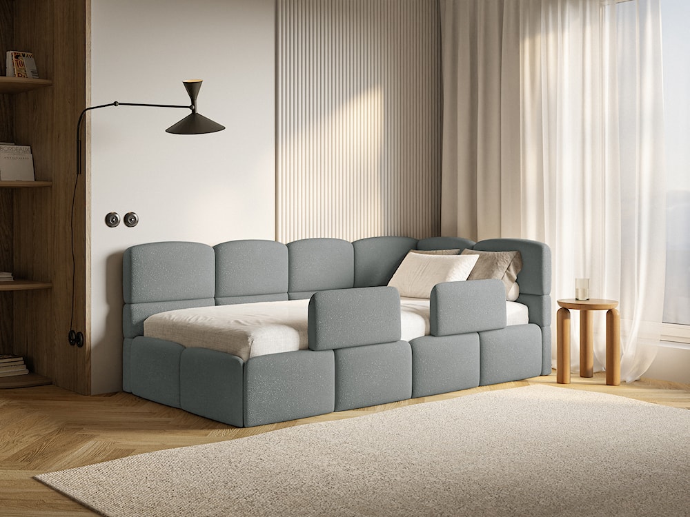 Łóżko młodzieżowe 90x200 cm Cloudy prawostronne z pojemnikiem i barierkami ciemnoszare szenil  - zdjęcie 2