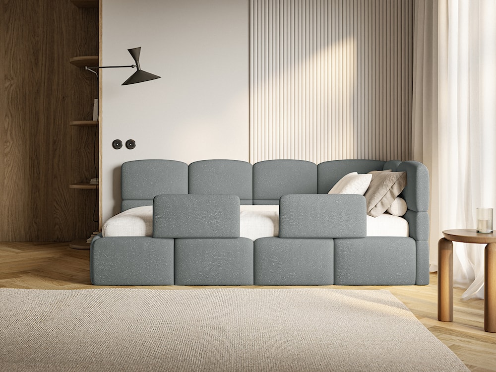 Łóżko młodzieżowe 90x200 cm Cloudy prawostronne z pojemnikiem i barierkami ciemnoszare szenil  - zdjęcie 4