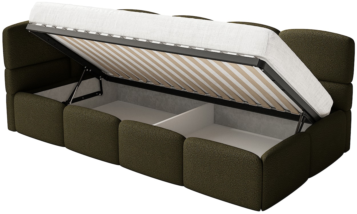 Łóżko młodzieżowe 90x200 cm Cloudy lewostronne z materacem i pojemnikiem oliwkowe boucle  - zdjęcie 3