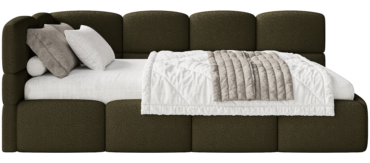 Łóżko młodzieżowe 90x200 cm Cloudy lewostronne z materacem i pojemnikiem oliwkowe boucle  - zdjęcie 5