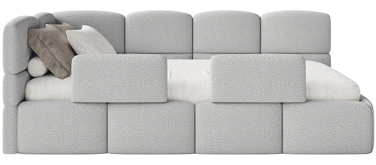 Łóżko młodzieżowe 90x200 cm Cloudy lewostronne z pojemnikiem i barierkami szarobeżowe boucle  - zdjęcie 7