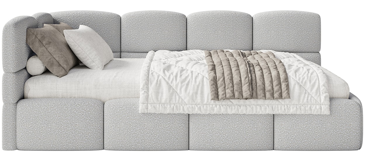 Łóżko młodzieżowe 90x200 cm Cloudy lewostronne z pojemnikiem szarobeżowe boucle  - zdjęcie 5