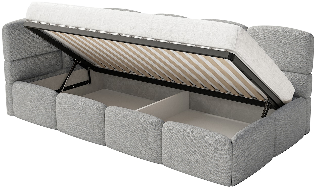Łóżko młodzieżowe 90x200 cm Cloudy lewostronne z pojemnikiem i barierkami szare boucle  - zdjęcie 3