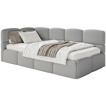 Łóżko młodzieżowe 90x200 cm Cloudy lewostronne z pojemnikiem szare boucle