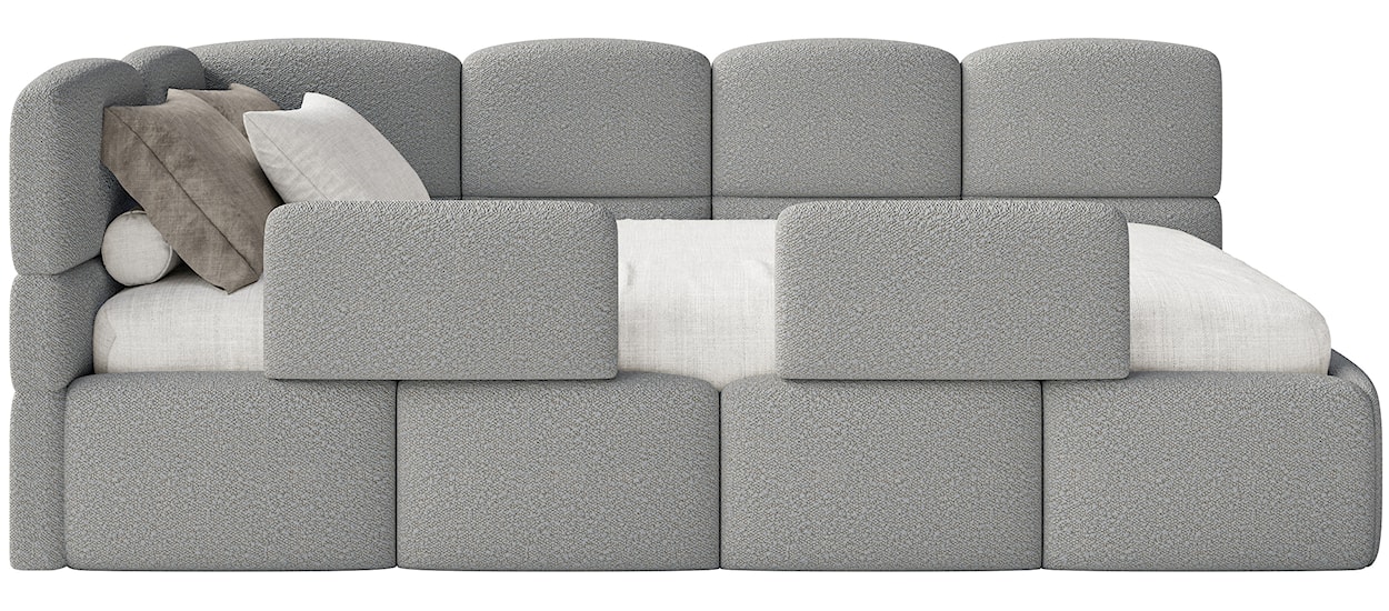 Łóżko młodzieżowe 90x200 cm Cloudy lewostronne z pojemnikiem i barierkami szare boucle  - zdjęcie 7