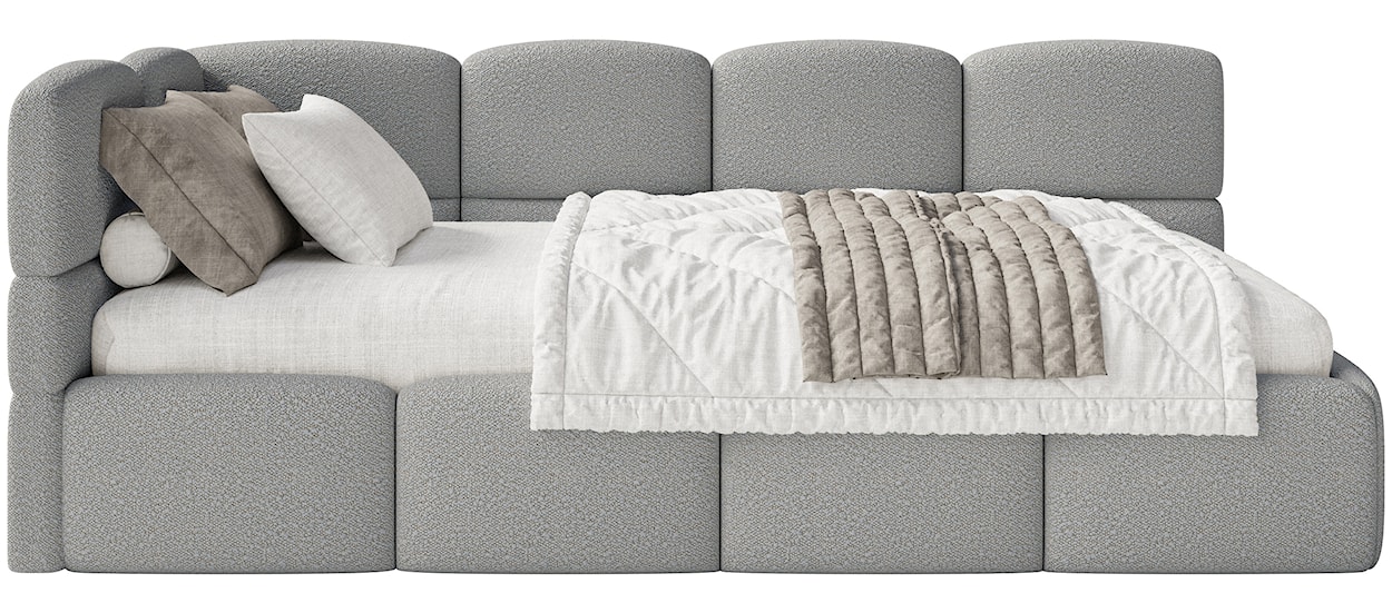 Łóżko młodzieżowe 90x200 cm Cloudy lewostronne z pojemnikiem i barierkami szare boucle  - zdjęcie 9