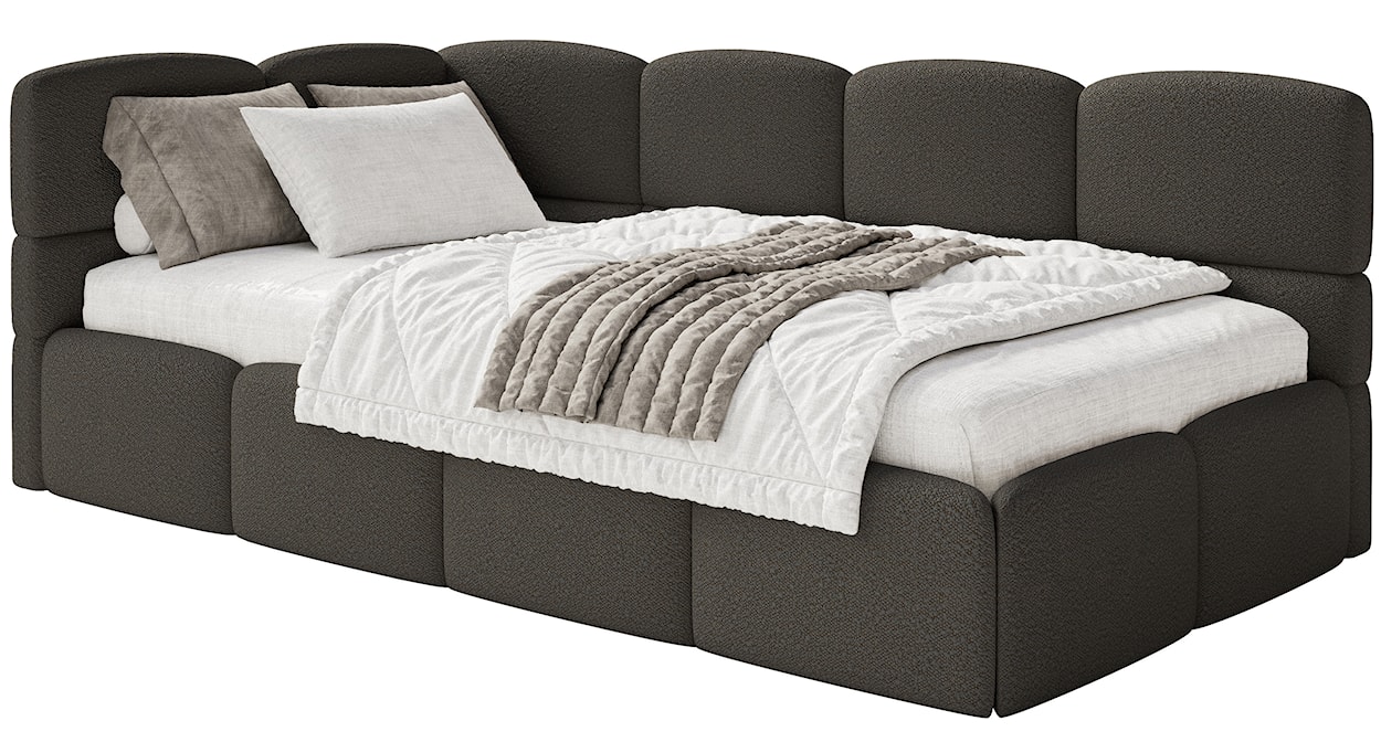 Łóżko młodzieżowe 90x200 cm Cloudy lewostronne z pojemnikiem brązowe boucle