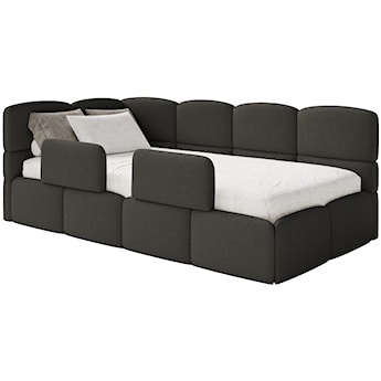 Łóżko młodzieżowe 90x200 cm Cloudy lewostronne z pojemnikiem i barierkami brązowe boucle