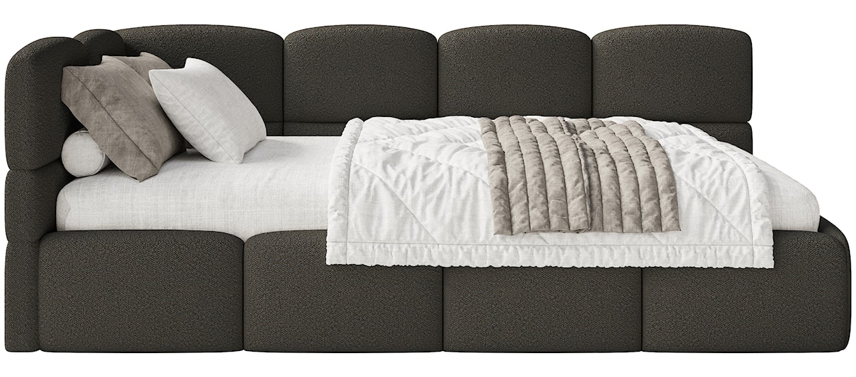 Łóżko młodzieżowe 90x200 cm Cloudy lewostronne z materacem pojemnikiem i barierkami brązowe boucle  - zdjęcie 9