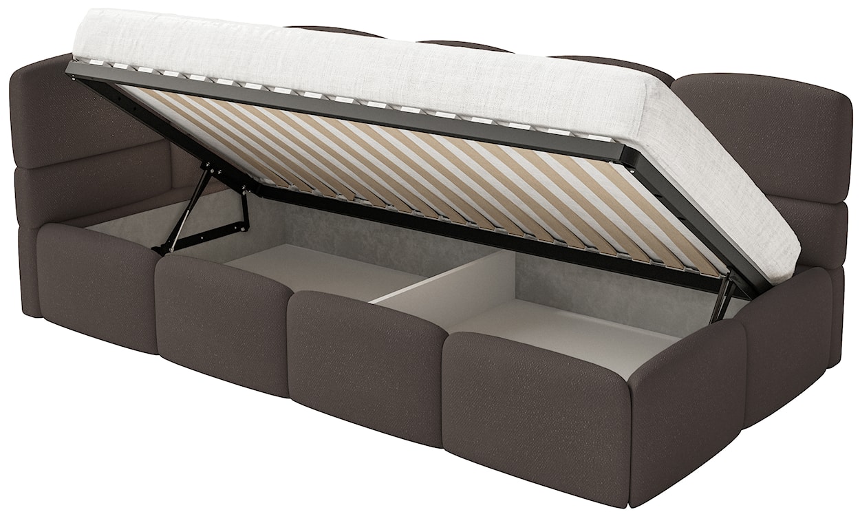 Łóżko młodzieżowe 90x200 cm Cloudy lewostronne z pojemnikiem i barierkami brązowe szenil  - zdjęcie 3