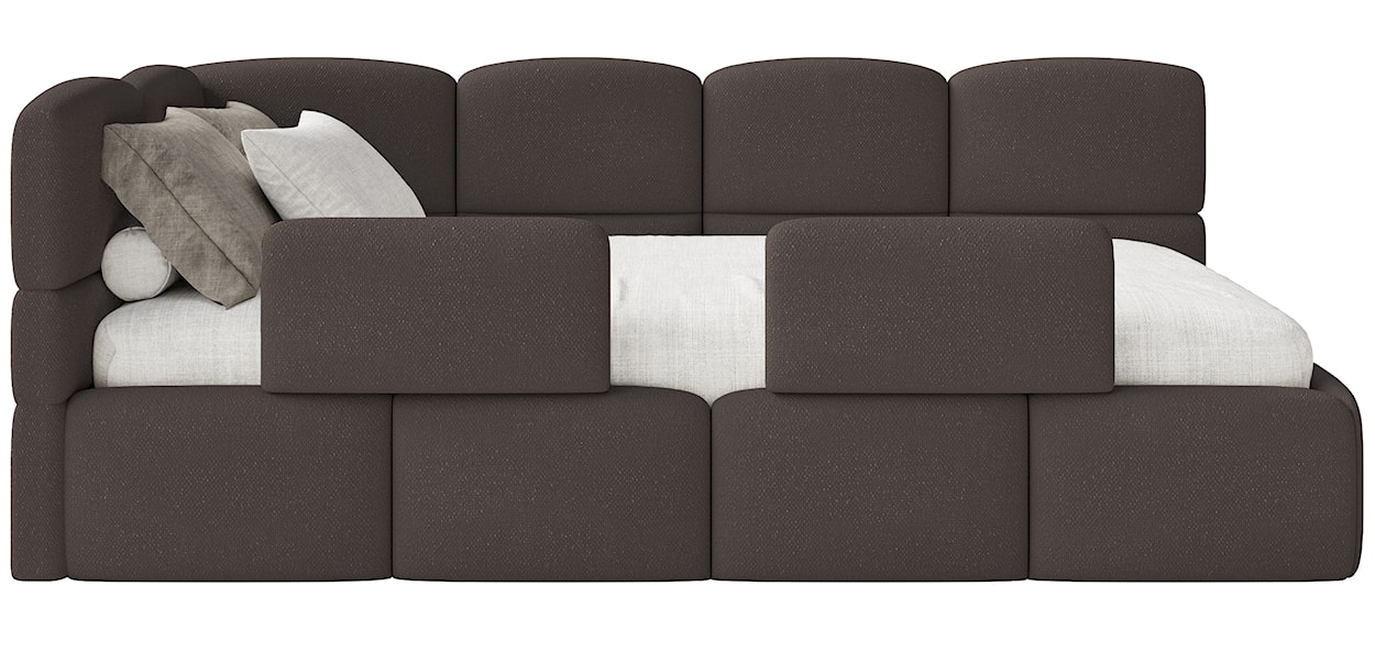 Łóżko młodzieżowe 90x200 cm Cloudy lewostronne z pojemnikiem i barierkami brązowe szenil  - zdjęcie 13