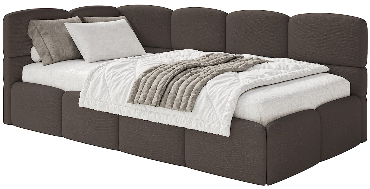 Łóżko młodzieżowe 90x200 cm Cloudy lewostronne z pojemnikiem brązowe szenil