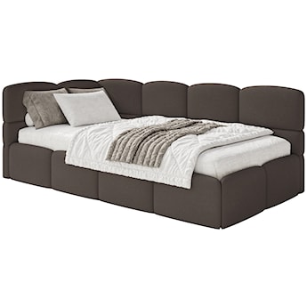 Łóżko młodzieżowe 90x200 cm Cloudy lewostronne z pojemnikiem brązowe szenil