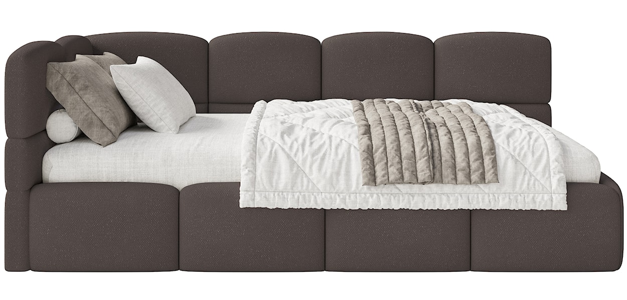 Łóżko młodzieżowe 90x200 cm Cloudy lewostronne z pojemnikiem i barierkami brązowe szenil  - zdjęcie 15