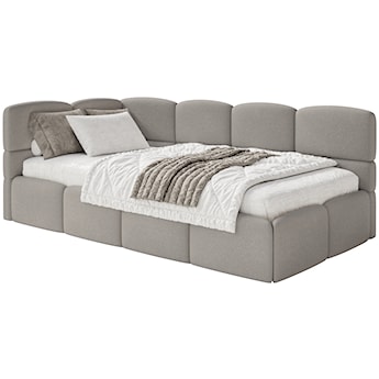 Łóżko młodzieżowe 90x200 cm Cloudy lewostronne z pojemnikiem jasnobrązowe szenil