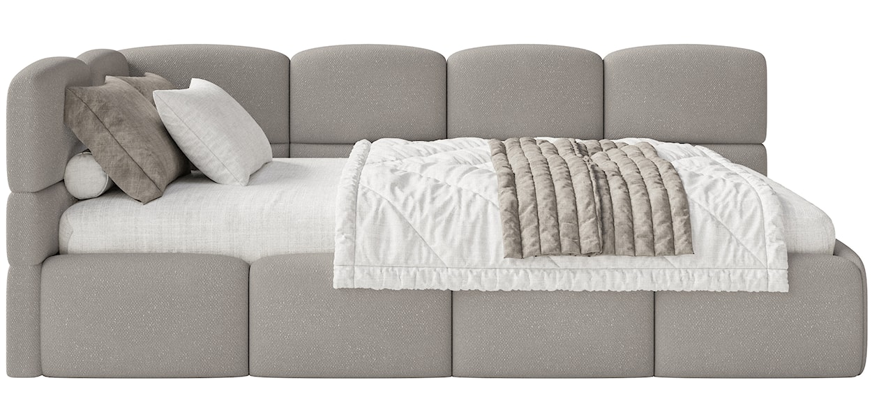 Łóżko młodzieżowe 90x200 cm Cloudy lewostronne z materacem i pojemnikiem jasnobrązowe szenil  - zdjęcie 5